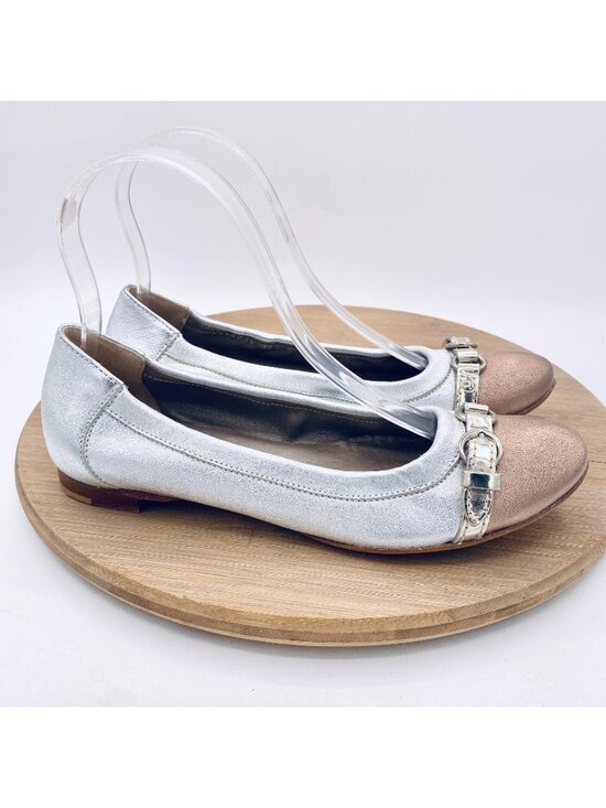 Agl Shoes - AGL Ballet Flats Womens 7.5 Silver Leather Monika Flats Cap Quiet Luxury Italy